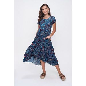 By Saygı Floral Pattern Tasseled Double Pocketed Asymmetrical Dress Blue obraz