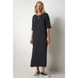 Happiness İstanbul Women's Black Cotton Daily Combed Combed Dress obraz