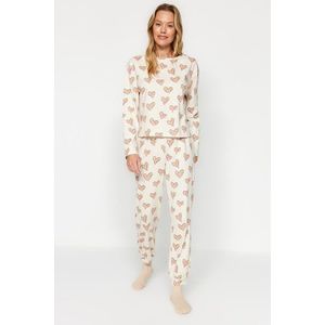 Trendyol Cream 100% Cotton T-shirt-Jogger Knitted Pajamas Set obraz