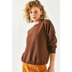 Olalook Women's Plain Dark Brown Basic Soft Textured Loose Sweatshirt obraz