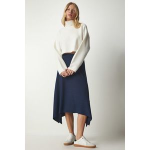 Happiness İstanbul Women's Navy Asymmetrical Cut Ribbed Knitted Skirt obraz