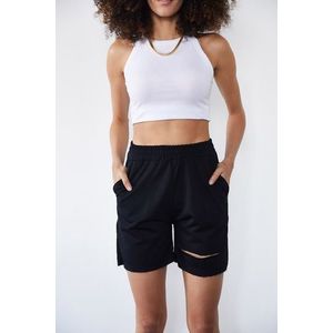 XHAN Women's Black Ripped Detailed Shorts obraz