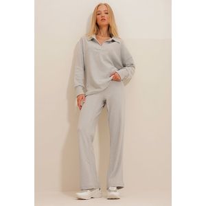 Trend Alaçatı Stili Women's Gray Polo Neck Top and Palazzo Trousers Knitwear Bottom and Top Set obraz