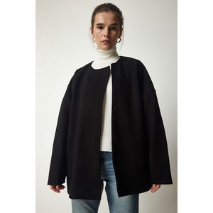 Happiness İstanbul Dámská černá sezónní elegantní bunda kabát obraz