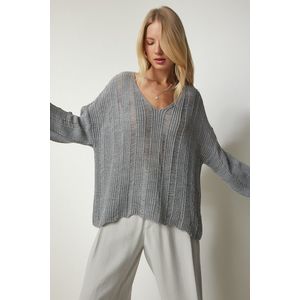 Happiness İstanbul Women's Gray Torn Detailed Oversized Knitwear Sweater obraz
