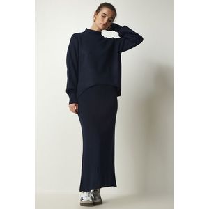 Happiness İstanbul Women's Navy Blue Corded Knitwear With Sweater Dress obraz