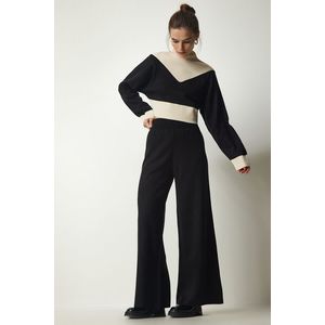 Happiness İstanbul Women's Black Color Block Sweater Pants Stylish Knitwear Suit obraz