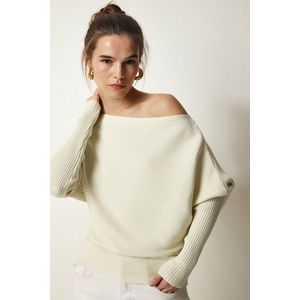 Happiness İstanbul Women's Cream Asymmetrical Collar Corduroy Sweater obraz
