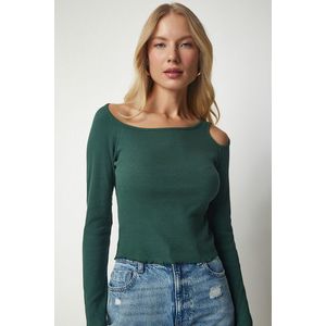 Happiness İstanbul Women's Emerald Green Cut Out Detailed Knitted Blouse obraz