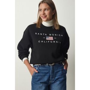 Happiness İstanbul Women's Black Embroidered Raised Knitted Sweatshirt obraz