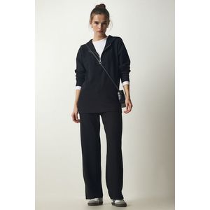 Happiness İstanbul Women's Black Ribbed Knitted Blouse Pants Suit obraz