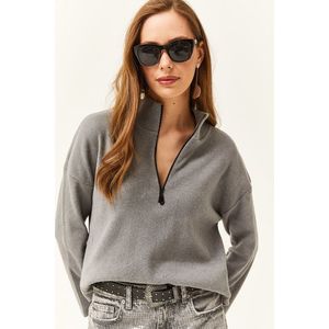 Olalook Women's Smoky Zipper High Neck Raised Sweater obraz