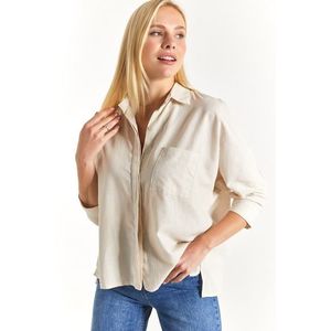 armonika Women's Light Beige Loose Linen Shirt with Pockets obraz