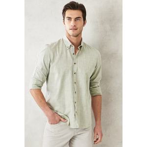 AC&Co / Altınyıldız Classics Men's Green Slim Fit Slim Fit 100% Cotton Dobby Buttoned Collar Casual Shirt. obraz