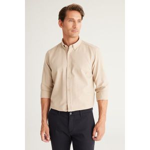 AC&Co / Altınyıldız Classics Men's Beige Buttoned Collar Easy to Iron Cotton Slim Fit Slim Fit Oxford Shirt obraz