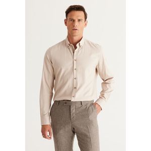 ALTINYILDIZ CLASSICS Men's Beige Slim Fit Slim Fit Shirt with Buttons and Collar Cotton Gabardine obraz