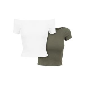 Dámské tričko Off Shoulder Rib Tee 2-Pack bílá+olivová obraz