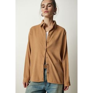 Happiness İstanbul Women's Biscuit Ribbed Velvet Woven Jacket Shirt obraz