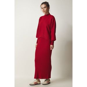 Happiness İstanbul Women's Red Ribbed Knitwear With Sweater Dress obraz