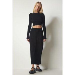 Happiness İstanbul Women's Black Ribbed Knitwear Crop Skirt Suit obraz