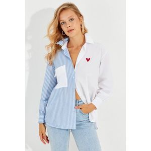Cool & Sexy Women's White-Blue Striped Heart Shirt MIW1317 obraz