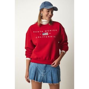 Happiness İstanbul Women's Red Embroidery Raised Knitted Sweatshirt obraz
