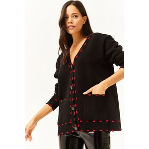 Olalook Women's Black Spotted Pocket Oversize Knitwear Cardigan obraz