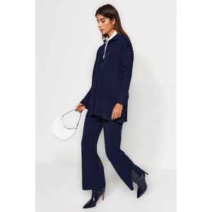 Trendyol Navy Blue Slit Detailed Cardigan-Pants Knitwear Suit obraz