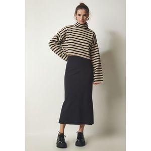 Happiness İstanbul Women's Black Slit Elastic Knitted Modal Skirt obraz