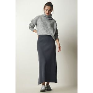 Happiness İstanbul Women's Anthracite Ribbed Knitwear Skirt obraz