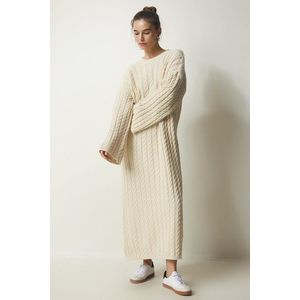 Happiness İstanbul Women's Cream Knit Detailed Thick Oversize Knitwear Dress obraz