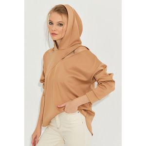 Cool & Sexy Women's Camel Window Scuba Sweatshirt obraz