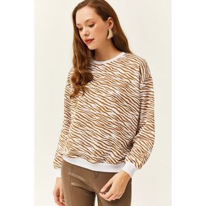 Olalook Women's Zebra Brown Basic Soft Textured Loose Sweatshirt obraz