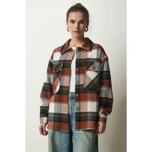 Happiness İstanbul Women's Brown Green Lumberjack Cachet Shirt Jacket obraz