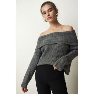 Happiness İstanbul Women's Anthracite Madonna Collar Knitwear Sweater obraz