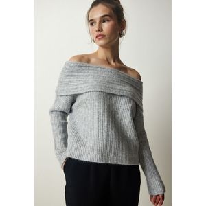 Happiness İstanbul Women's Gray Madonna Collar Knitwear Sweater obraz