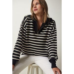 Happiness İstanbul Women's Black Striped Zipper Collar Knitwear Sweater obraz