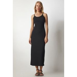 Happiness İstanbul Women's Black Strappy Ribbed Pencil Dress obraz