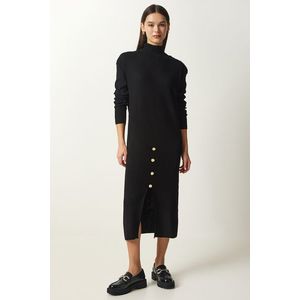 Happiness İstanbul Women's Black Button Detailed Ribbed Knitwear Dress obraz