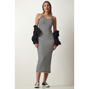 Happiness İstanbul Women's Black and White Strappy Ribbed Pencil Dress obraz