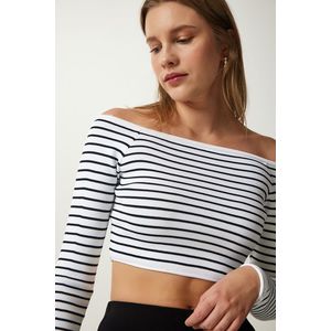 Happiness İstanbul Women's White Square Neck Striped Crop Blouse obraz