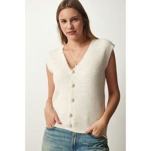 Happiness İstanbul Women's Cream Wool Knitwear Vest with Metal Buttons obraz