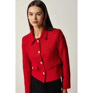 Happiness İstanbul Women's Red Gold Buttoned Tweed Woven Jacket obraz