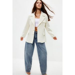 Trendyol White Oversize Lined Woven Blazer Jacket obraz