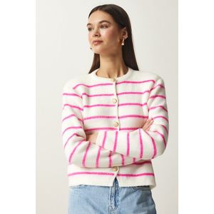 Happiness İstanbul Women's Bone Pink Stylish Buttoned Striped Knitwear Cardigan obraz