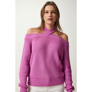 Happiness İstanbul Women's Lilac Open Shoulders Knitwear Sweater obraz