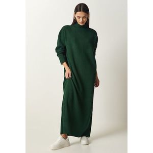 Happiness İstanbul Women's Dark Green High Neck Oversize Knitwear Dress obraz
