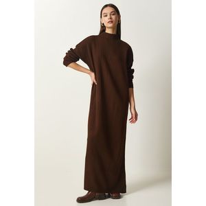 Happiness İstanbul Women's Brown High Neck Oversize Knitwear Dress obraz