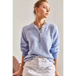 Bianco Lucci Women's Button-down Collar Turtleneck Striped Knitwear Sweater obraz