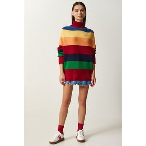 Happiness İstanbul Women's Red Block Color Striped Oversize Knitwear Sweater obraz